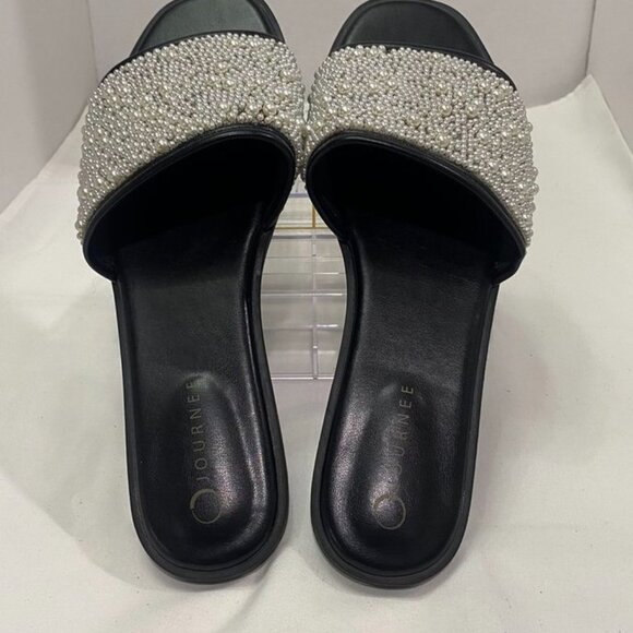 Journee Collection Pearl Embellished Slide Sandals Black Size 12 - Picture 14 of 16